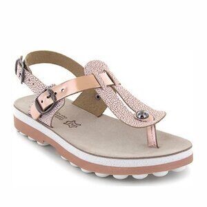 Fantasy Sandals Marlena Cloud Metallic Thong Sandals in Rose Gold Caviar